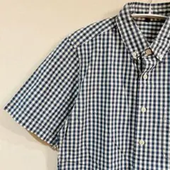 無印良品【XS】ネイビー　ホワイト　チェック柄　半袖シャツ カジュアル　春夏