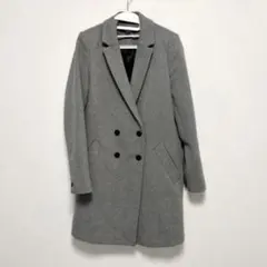 zara レディース　アウター　コート　ロングコート　チェスターコート　グレー