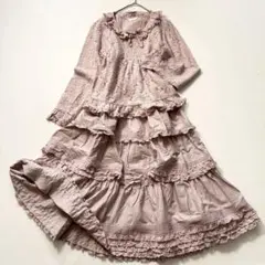 【美品】ピンクハウス　総レースブラウス＆段々ティアードワンピース セットアップ