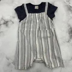 プティマインボーダーロンパースかわいい半袖赤ちゃん男の子女の子80