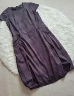 タグなし新品　ジオン　黒　デニム風プリント　ワンピース　42 バルーン裾風