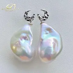 本真珠淡水バロックパール　ホワイト23㍉三日月s925ピアスBL982