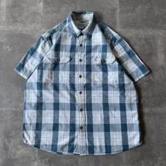 00s carhartt 半袖BDシャツ ブロックチェック風XL 青 A195のサムネイル