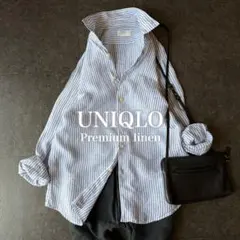 UNIQLO プレミアムリネンシャツ L 麻100% ストライプ オーバーサイズ