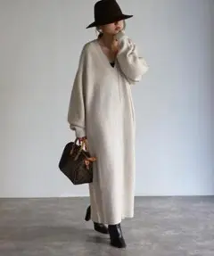 【新品】Bonjour Sagan ワンピース ディープVネックニットワンピース