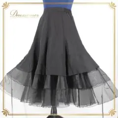【美品 社交ダンス衣装】スカート レッスンウェア 練習着 黒 ブラック 透け感