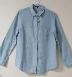 中古品　INDIVI　麻100% ライトブルー 長袖 シャツ 38 リネンシャツのサムネイル