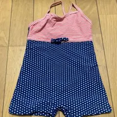 ベビー水着 赤と青のストライプと水玉模様