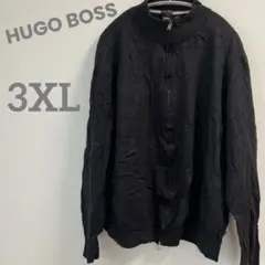 HUGO BOSS 【3XL】 ブラック ニット フルジップ 大きめ イタリア糸