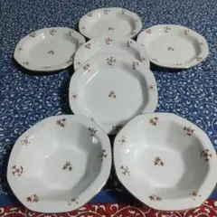 【未使用品】たち吉◇金彩 小花紋様 八角形◇取り皿⑤小鉢②７点セット