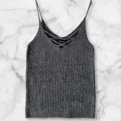 AMERICAN EAGLE リブニットキャミソール クロスネック グレー Sのサムネイル