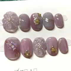 フラワーデザイン ネイルチップ パープル系　ベリーショート　サイズS