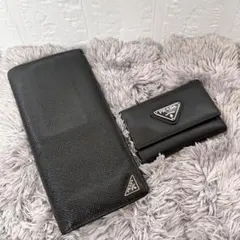 プラダ✨長財布　三角ロゴ　サフィアーノ　ブラック　キーケース　２点セット
