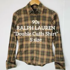 90s Ralph Lauren ダブルカフス チェック柄 長袖シャツ S
