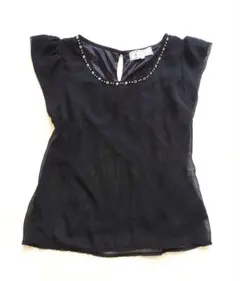 ロペピクニック　半袖ブラウス　ビジュー　レース　ブラック　サイズ38