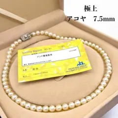 【極上】アコヤ　本真珠　パール　ネックレス　大珠　7.5mm 鑑別カード付