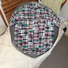 QUASH パッチワーク半袖シャツ ブルー系チェックのサムネイル