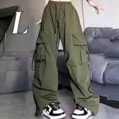 カーキ カーゴパンツ レディース Lサイズ ワイドパンツ ストリート 韓国