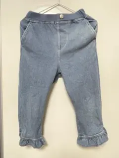 petit main フリル裾 デニムパンツ