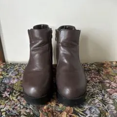 ブラウン レザー サイドゴアブーツ ヒール