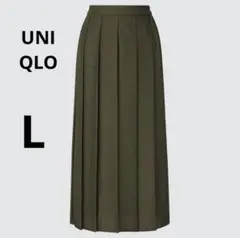 UNIQLOワイドプリーツスカート Lダークグリーン　深いカーキ色
