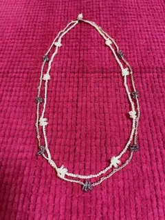 【新品】ビーズクロッシェ　ビーズネックレス　2連ホワイト　パープル　ハンドメイド