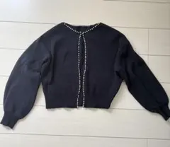 natural couture カーディガン　ネイビー　パール