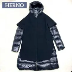 HERNO ヘルノ 異素材切替 ウール ダウンコート Wジップ フード付 黒