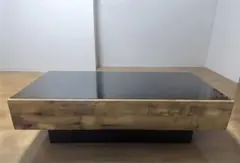 ウッド×ブラックガラス　ローテーブル　センターテーブル