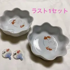 金魚柄小鉢　うちわ箸置き　フリル鉢　金魚鉢　かき氷鉢　そば猪口　麺鉢