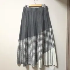 ハウンドトゥース柄　ニットプリーツスカート　M