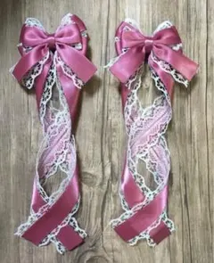 量産型 クロス ヘアクリップ 姫リボン♡エレガントピンク♡