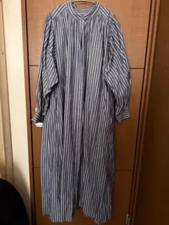 ニコアンド 高密スタンドカラーマキシシャツワンピース ストライプ