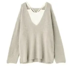 Vネックレイヤードデザインニット