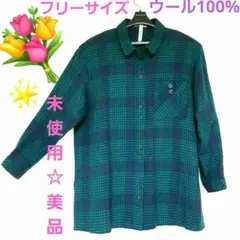 ウール100%ブラウス長袖/グリーン