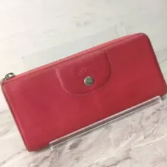 LONGCHAMP 長財布 レッド レザー ラウンドファスナーのサムネイル