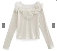 完売品 GRL シアーフラワーパールリブトップス[th021] アイボリー