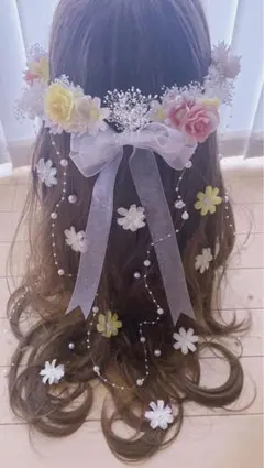 ラプンツェルハーフアップ髪飾り♡♡小花 お花畑 1点限り 挟むタイプ