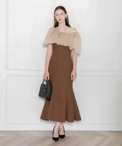 【leja】2WAYオフショルダーパフス リーブマーメイドワンピースドレス