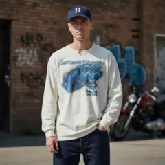 USA古着HARLEY-DAVIDSONロングスリーブシャツ襟スリットホワイトL