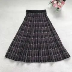 トラッツォドンナ ニットプリーツロングスカート フレア カジュアル シンプル 黒のサムネイル