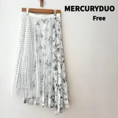 MERCURYDUO アシンメトリー プリーツスカート ドット 花柄