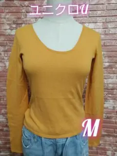 ユニクロ U 3Dハイツイスト コットン クルーネックセーター イエロー M