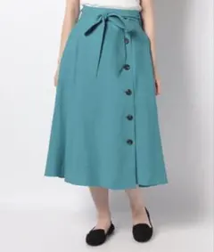 新品タグ付き サイドボタン フレアスカート グリーン M