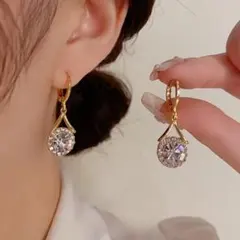 t13 【高見え】大粒クリスタル ピアス／輝き上品 ドロップデザイン