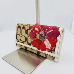 coach コーチ 財布 フラワー刺繍 オプアート ピンク シグネチャー