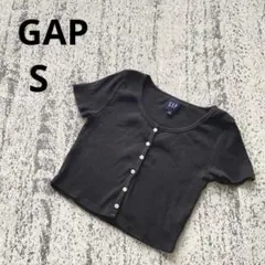 ギャップ 半袖 カットソー S 黒 リブ クロップド丈 コットン 羽織 シンプルのサムネイル