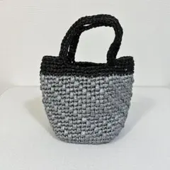 シルバーと黒のかごバッグ ハンドメイド 四角底