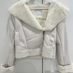 ホワイト フェイクファー フード付きコート