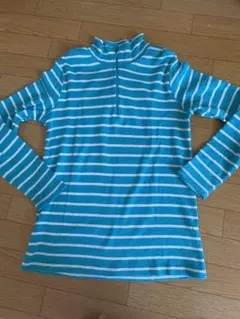 L.L.Bean リブニット モックネック 水色 ボーダー トップス y2k